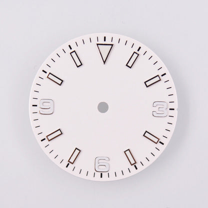 29mm green lume watch dial by MYT with luminescent markers, compatible with NH35/36 and ETA movements.