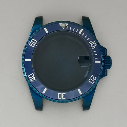 40MM Blue flat magnifying glass watch case for NH35/NH36 movement, enhancing dial clarity.