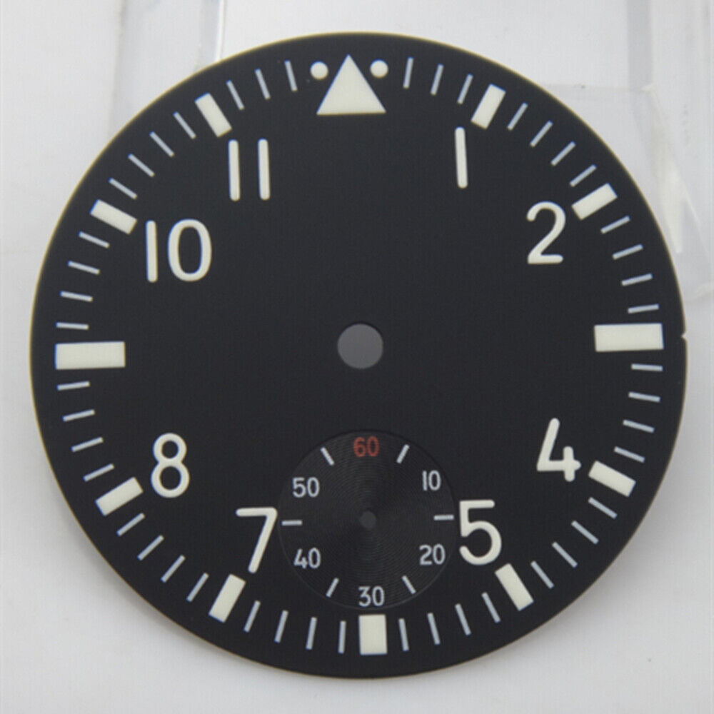 Montre pilote noire de 38,9 mm, cadran vert lumineux, compatible avec le mouvement <tc>ETA</tc> 6498