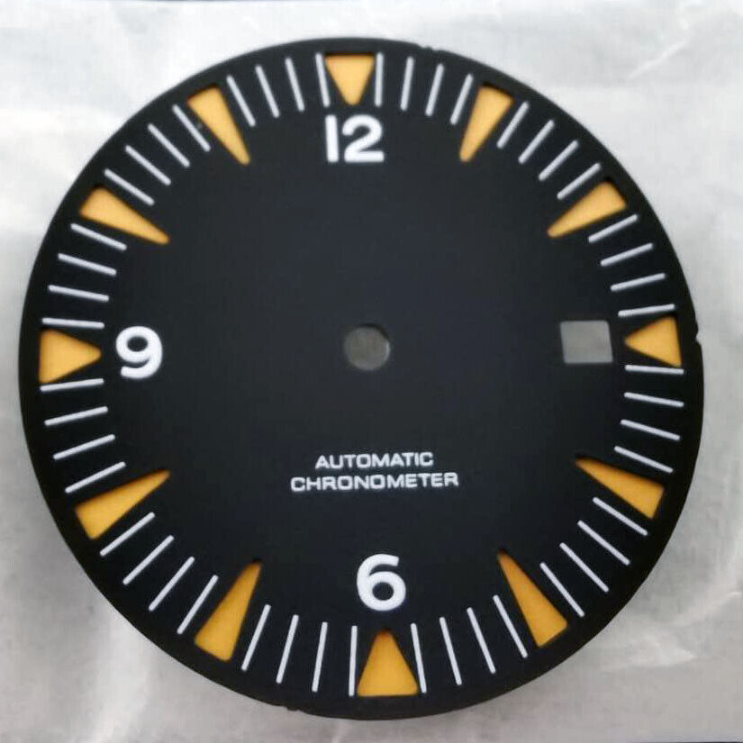 36.5mm luminous watch dial featuring clear markers, compatible with ETA 2836 and Miyota 8205 movements.