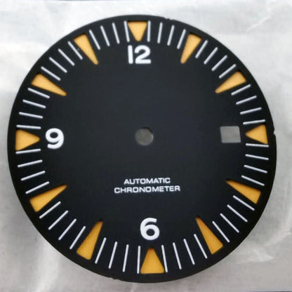 36.5mm luminous watch dial featuring clear markers, compatible with ETA 2836 and Miyota 8205 movements.
