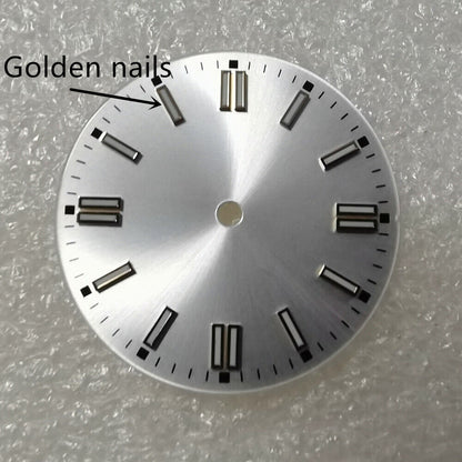 29.1mm green lume watch dial for NH35/NH36 movements, designed for precise timekeeping.