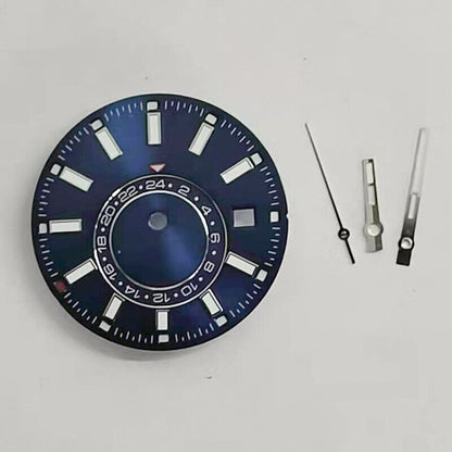 Blue luminous 30.6MM watch dial with hands, compatible with 2813 Miyota 8215 movements.