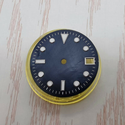 Green lume 28.50mm Shell watch dial, compatible with NH35/NH36 movement, luminous detail.