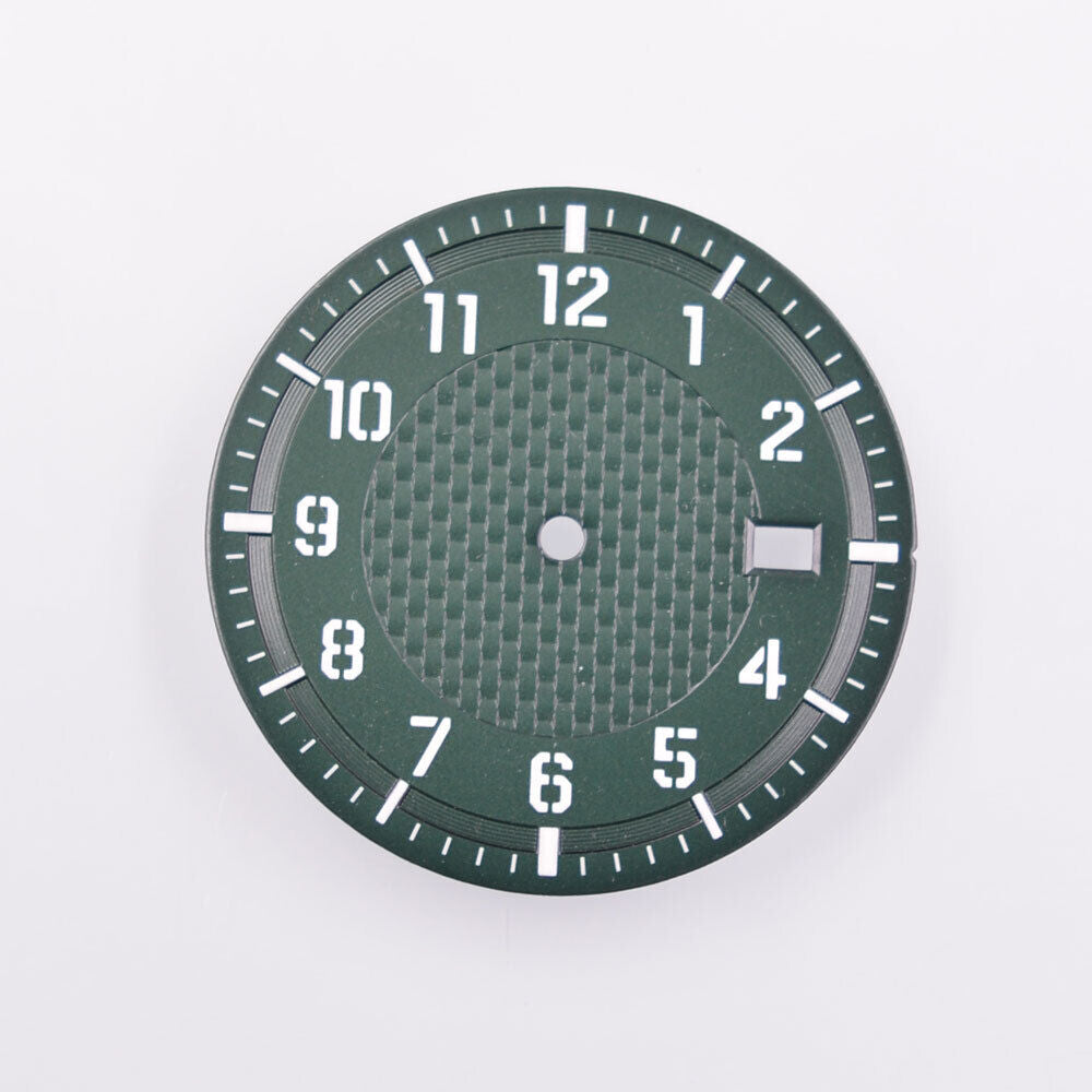 Cadran de montre lumineux vert de 34,50 mm, compatible avec les mouvements NH35, NH35A, NH36 et NH36A