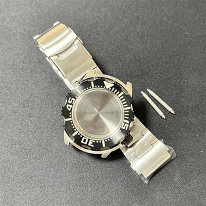 1. Stainless steel NH35 watch case with strap, durable design.