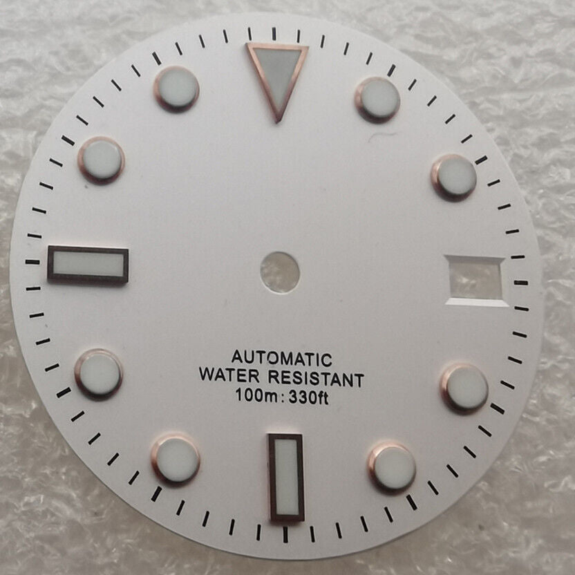 Neu 28,50mm Weißes Zifferblatt Grün Leuchtend Geeignet für NH35 NH36 Bewegung