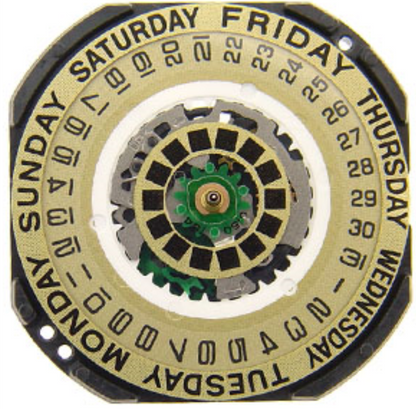 Hattori Epson VX44E quartz watch movement with white and gold dial, Japan precision mechanism for accessories.