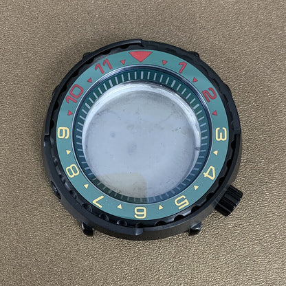 Caja de reloj de acero inoxidable negro PVD de 45mm para NH35 con anillo cerámico y cristal mineral