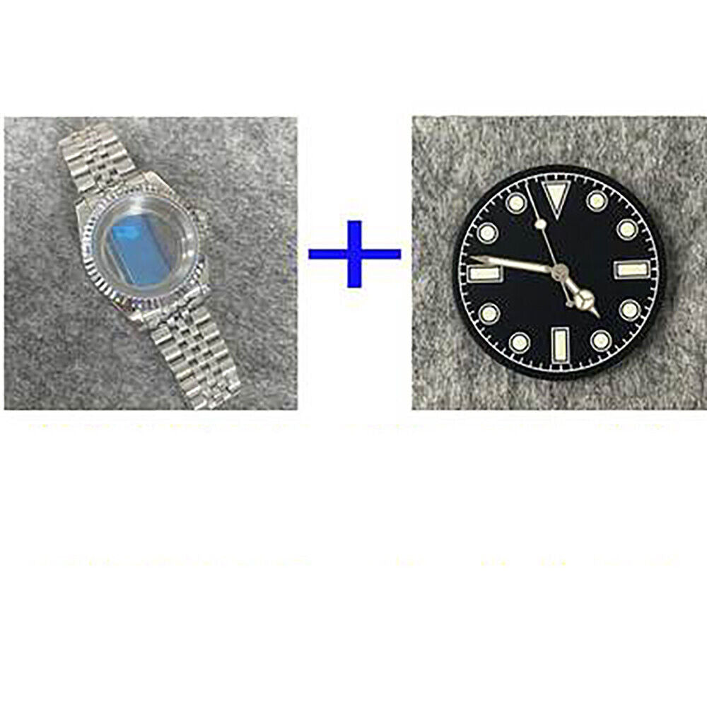 Caja de reloj de acero inoxidable con fondo transparente de 39mm + correa + esfera + manecillas para NH35/NH36
