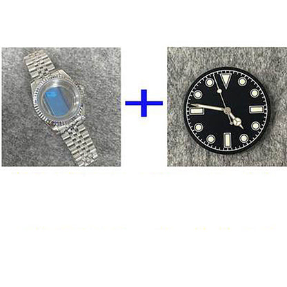 Caja de reloj de acero inoxidable con fondo transparente de 39mm + correa + esfera + manecillas para NH35/NH36