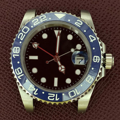 Caja de reloj GMT de 40mm 3804 acero inoxidable 316L cristal de zafiro manecillas luminiscentes