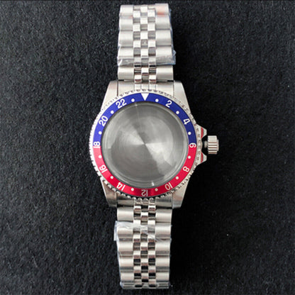 39.5mm stainless steel watch case with strap band, compatible with NH35/NH36 movement, durable design.