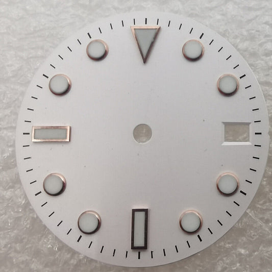 White 28.50mm watch dial with green luminous markers for NH35 NH36 movement.