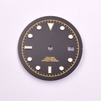Green luminous 33.50mm watch dial for ETA2836 MYT 8215 8205 DG2813 movements, glow-in-the-dark by MYT.