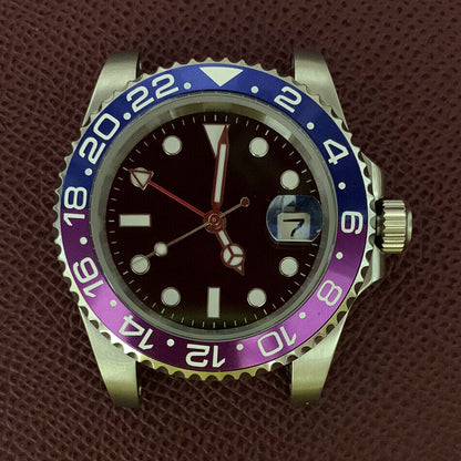 Caja de reloj GMT de 40mm 3804 acero inoxidable 316L cristal de zafiro manecillas luminiscentes