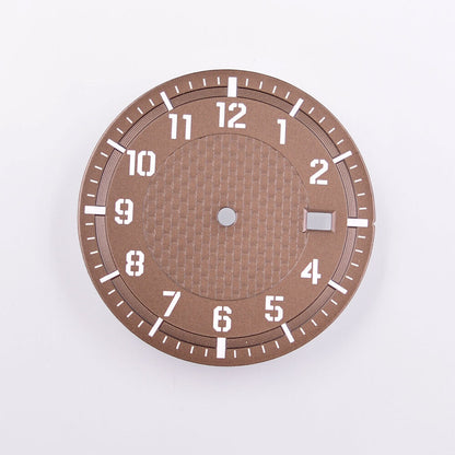 Cadran de montre lumineux vert de 34,50 mm, compatible avec les mouvements NH35, NH35A, NH36 et NH36A