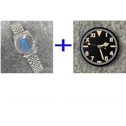 Caja de reloj de acero inoxidable con fondo transparente de 39mm + correa + esfera + manecillas para NH35/NH36