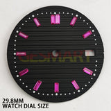 29.8mm Pink Imitation Gemstone Nail Black Watch Dial for NH35 Movement