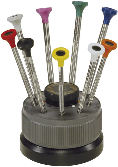 Bergeon 30081-S09 stainless steel screwdriver set with rotating stand for precise watch accessory repairs