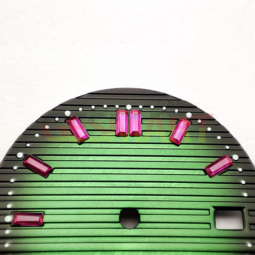29.8mm pink gemstone nail watch dial with green accents for NH35 movement, stylish and durable design