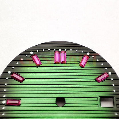 29.8mm pink gemstone nail watch dial with green accents for NH35 movement, stylish and durable design