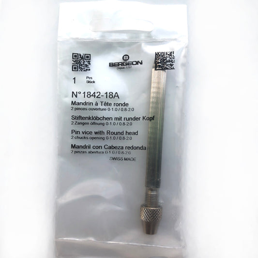 Bergeon 1842-18A pin vise with dual chucks for precise watch accessory repairs and adjustments