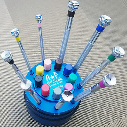 AF 189.768 set of 9 precision screwdrivers with spare blades and base for watch repair accessories