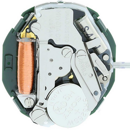 Miyota 2005 Japan quartz movement close-up showing precision engineering and Japan craftsmanship.
