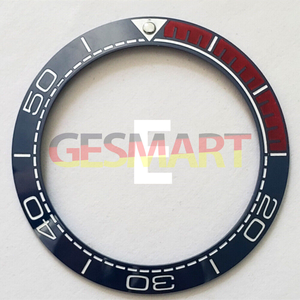 Dark blue ceramic watch bezel insert with dark red font, 41.5mm/32.5mm, precise fit for watch repair.
