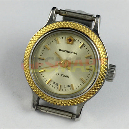 Montre mécanique manuelle Shanghai pour femme, cadran jaune doré, boîtier rond, 17 pouces