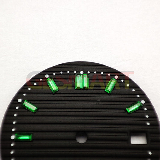 Green imitation gemstone watch dial, 29.8mm, black base for NH35 movement.