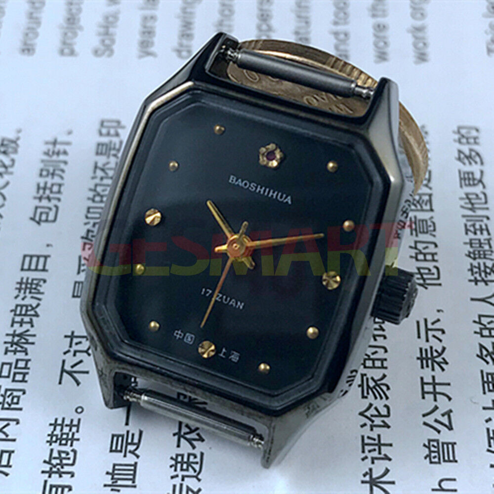 Shanghai black dial 28mm manual mechanical lady watch, square case, 17 jewels, elegant design for stylish occasions.