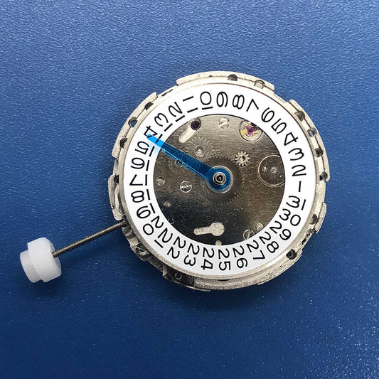 DG2813 silver automatic watch movement with 4 hands, adjustable 24-hour GMT, ideal for precision timekeeping.
