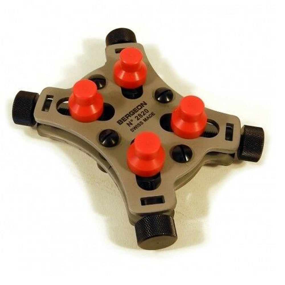 Bergeon 2820 Universal Vice holding waterproof watch up to 44mm for precision repairs.