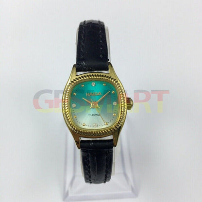 22mm HAIDA Lady mechanical watch with golden markers, 17 jewels, and gradient green dial for elegant fashion.