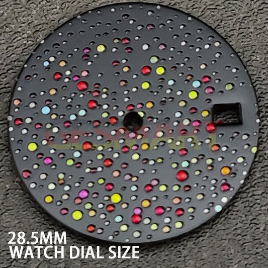 Black gemstone effect watch dial designed for NH35 movement, perfect for watch repairs and customizations.