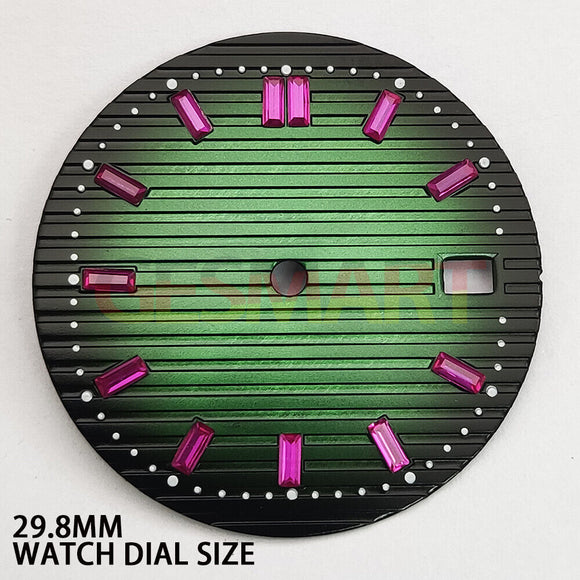 29.8mm Pink Imitation Gemstone Nail Green Watch Dial for NH35 Movement