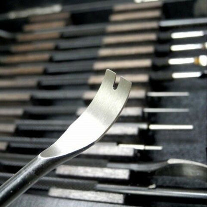 Bergeon 30020 watchmaker hand levers set with precision tools for professional watch repair.