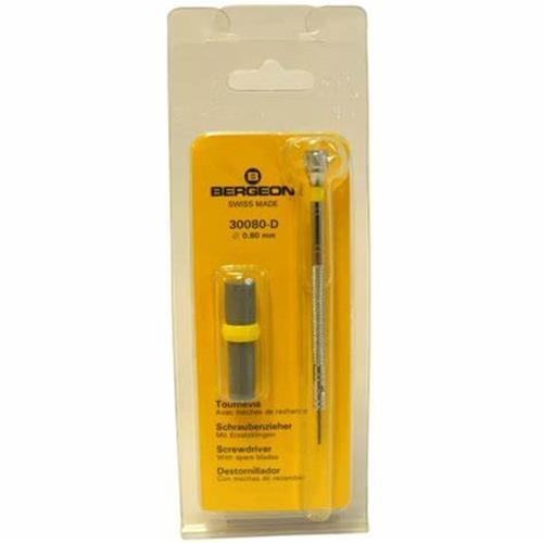 Bergeon 30080-D yellow 0.80mm precision screwdriver with spare blades for watch repairs