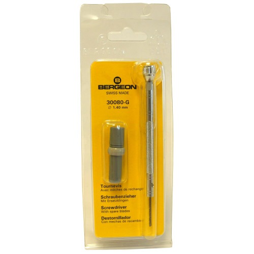 Bergeon 30080-G 1.40mm grey screwdriver for watch repair with spare precision blades