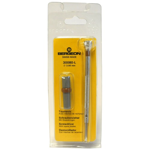 Bergeon 30080-L brown screwdriver 3.00mm with spare blades for precise watch repairs