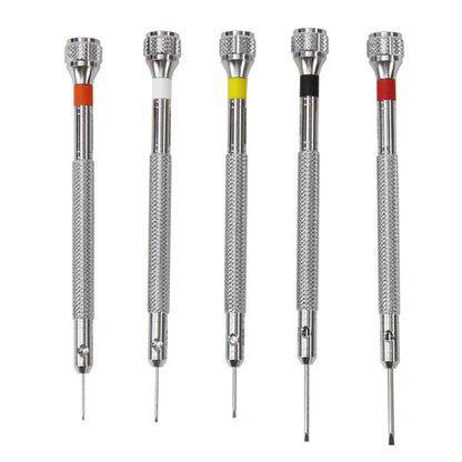 Bergeon 30080-P05 watchmakers screwdrivers set in black pouch for precise watch repair and adjustment.
