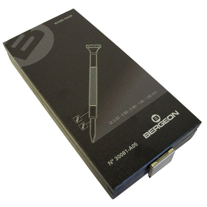 Bergeon 30081-A05 ergonomic watch screwdriver set with 5 precision tools for accurate watch repair.
