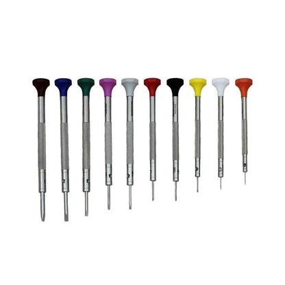 Bergeon 30081-A10 precision screwdriver set with ergonomic handles for detailed watch repair tasks.