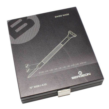Bergeon 30081-A10 ergonomic 10-piece screwdriver set for precise watch repairs and adjustments