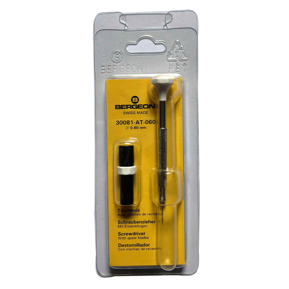 Bergeon 30081-AT-060 ergonomic 0.60mm screwdriver for precision watch repair with spare blades