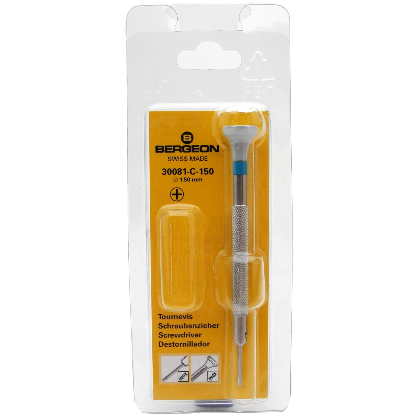 Bergeon 30081-C-150 ergonomic Phillips screwdriver �1.50mm for precise watch accessory repairs.
