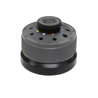 Bergeon 30081-S09 stainless steel screwdriver set with rotating stand for precise watch repair tasks.