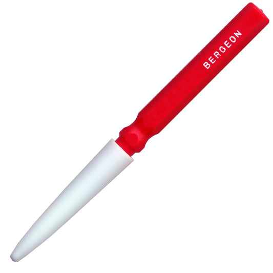 Bergeon 30102-A red fine watch dip oiler for precise lubricating in watch repairs.